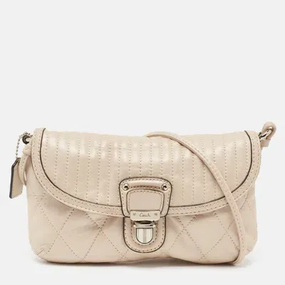 Pre-owned Coach Beige Quilted Leather Push Lock Crossbody Bag