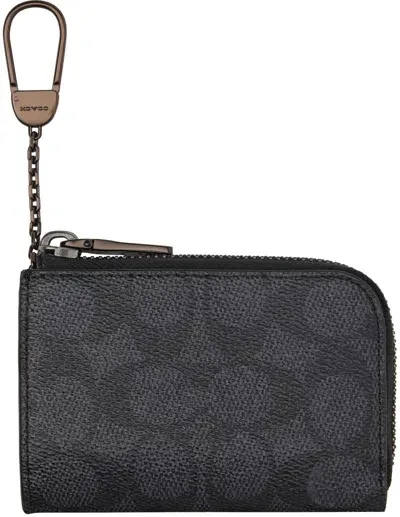 Coach ブラック＆グレー Lジップ キーケース カードケース In Charcoal