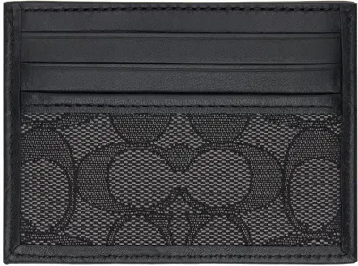 Coach Black Signature Jacquard Card Holder In Charcoal/black