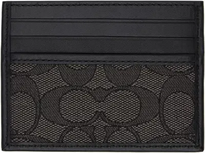 Coach Black Signature Jacquard Card Holder In Charcoal/black