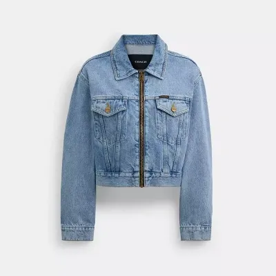 Coach Denim Crop Jacket In Organic Cotton In Blue