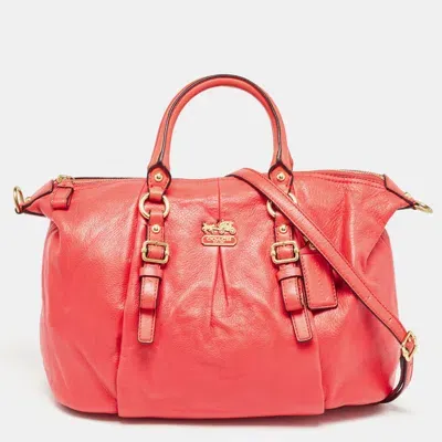 Pre-owned Coach Coral Red Madison Leather Juliette Satchel