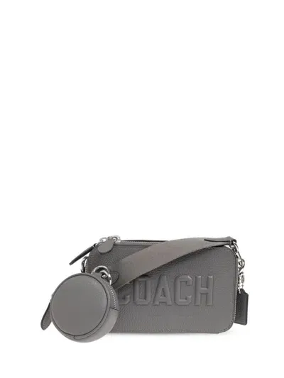 Coach Debossed-logo Leather Shoulder Bag In Grey