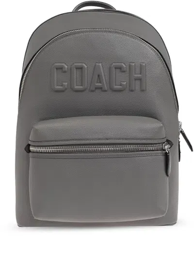 Coach Logo-embossed Leather Backpack In Grey