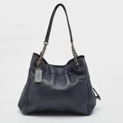 Pre-owned Coach Navy Blue Leather Edie Shoulder Bag