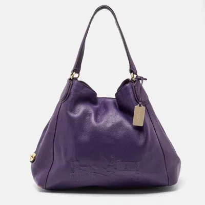 Pre-owned Coach Purple Leather Large Horse & Carriage Large Edie Shoulder Bag