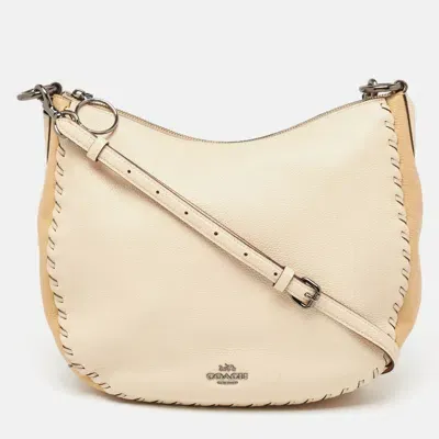 Pre-owned Coach Two Tone Beige Leather Sutton Hobo