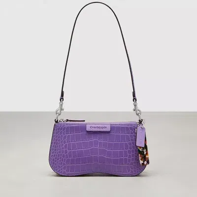 Coach Wavy Baguette Bag In Croc Embossed Topia Leather In Brown