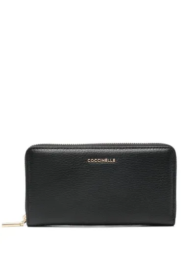 Coccinelle Large Metallic Soft Wallet In Black