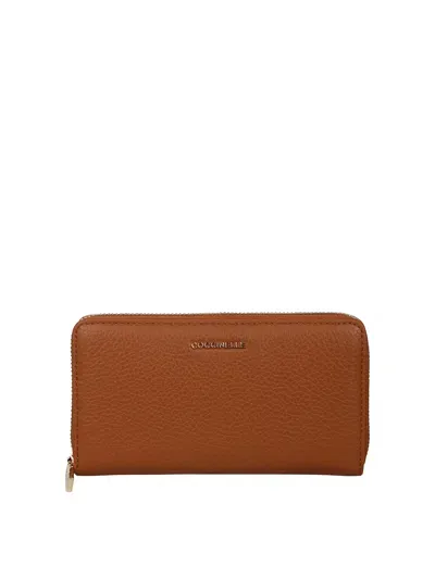 Coccinelle Metallic Soft Zip Around Wallet In Brown