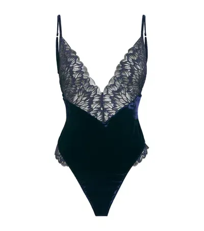 Coco De Mer Velvet Azzura Bodysuit In Blue