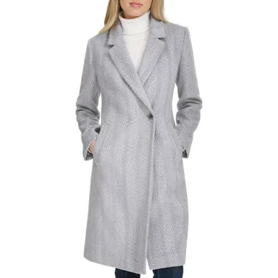 Cole Haan Chevron Pattern Coat In Grey