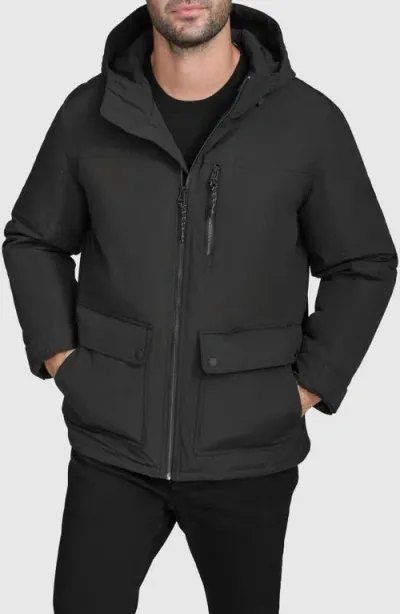 Cole Haan Down & Feather Fill Hooded Puffer Coat In Black