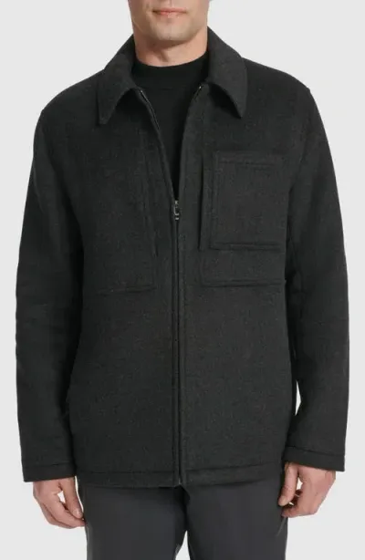 Cole Haan Felt Zip Front Shirt Jacket In Charcoal