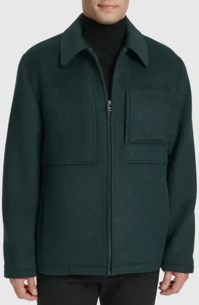 Cole Haan Felt Zip Front Shirt Jacket In Dark Green