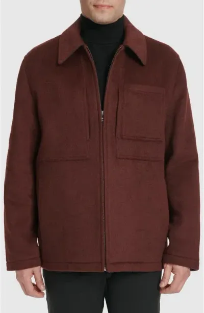 Cole Haan Felt Zip Front Shirt Jacket In Wine