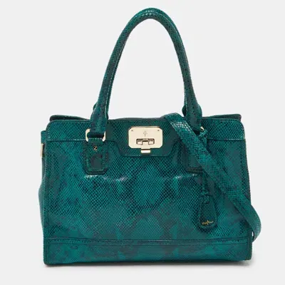 Pre-owned Cole Haan Green Snakeskin Embossed Leather Tote