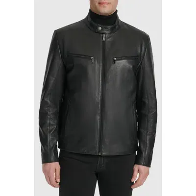 Cole Haan Leather Moto Jacket In Black