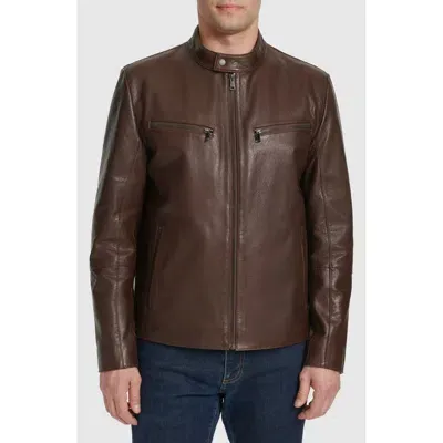 Cole Haan Leather Moto Jacket In Brown