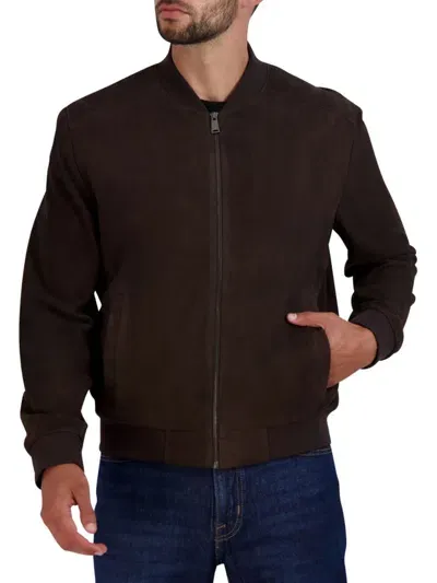 Cole Haan Suede Bomber Jacket In Dark Chocolate