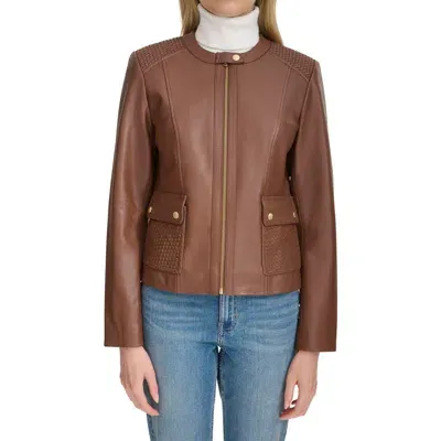 Cole Haan Quilted Leather Jacket In Hickory