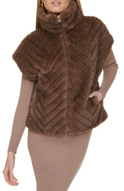 Cole Haan Signature Chevron Faux Fur Vest In Taupe