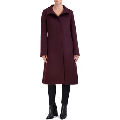 Cole Haan Signature Longline Wool Blend Coat In Bordeaux