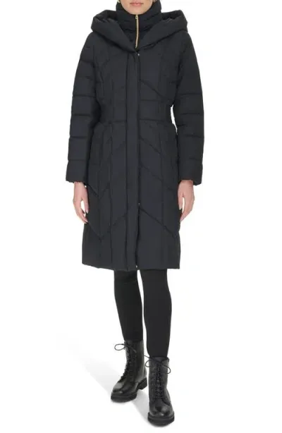 Cole Haan Signature Taffeta Puffer Coat With Quilted Zip Bib In Black