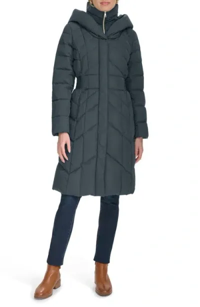 Cole Haan Signature Taffeta Puffer Coat With Quilted Zip Bib In Graphite