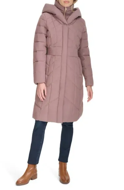 Cole Haan Signature Taffeta Puffer Coat With Quilted Zip Bib In Mauve