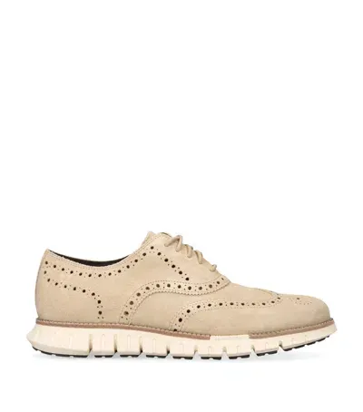 Cole Haan Suede Zerøgrand Remastered Wingtip Oxford Shoes In Beige