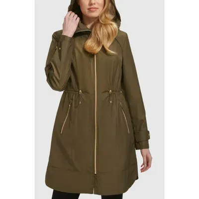 Cole Haan Travel Packable Hooded Rain Jacket In Olive