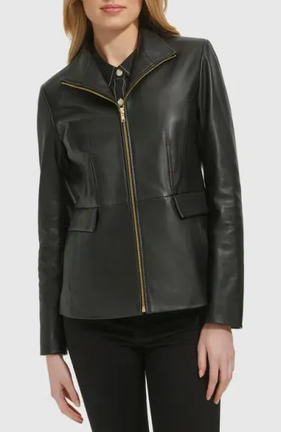 Cole Haan Wing Collar Leather Jacket In Black