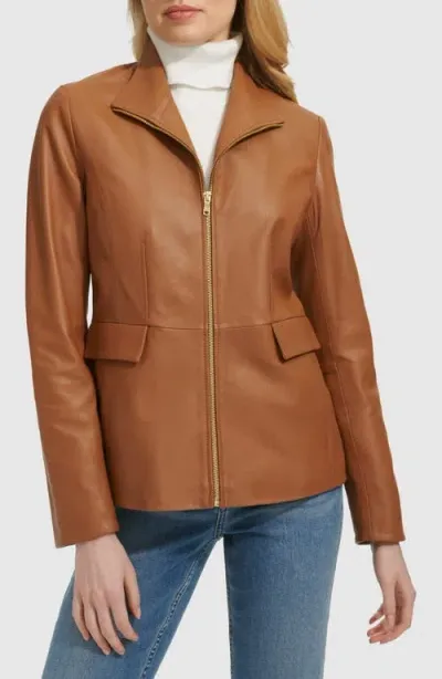 Cole Haan Wing Collar Leather Jacket In Hazelnut