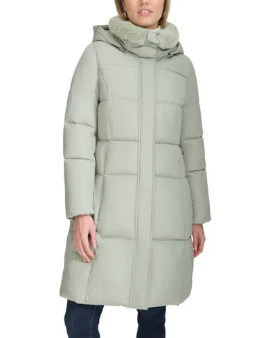 Cole Haan Women's Shine Faux-fur-collar Hooded Puffer Coat In Sage