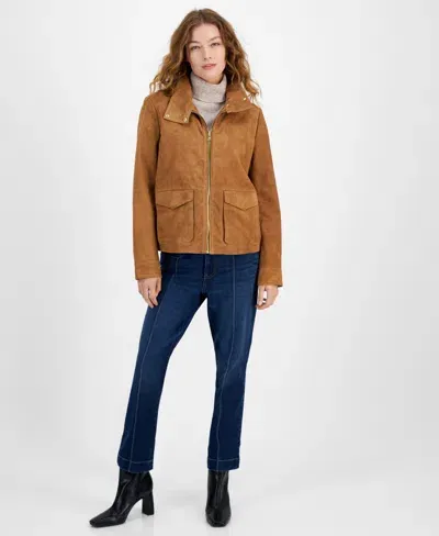 Cole Haan Women's Zip-front Suede Racer Coat In Hazelnut