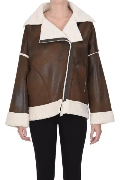 Collection Privèe Eco-shearling Jacket In Brown