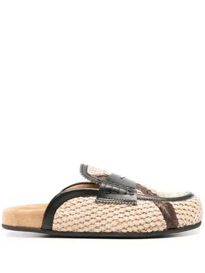 College Leather-trim Raffia Mules In X Raf.ant.bk X Tanemb