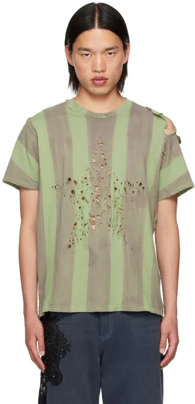 Collina Strada Khaki Remnant Star T-shirt In Olive Stripe