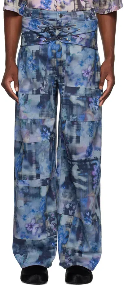 Collina Strada Navy Bungee Trousers In Navy Garden Blur