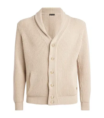 Colombo Cashmere Rib-knit Cardigan In Beige