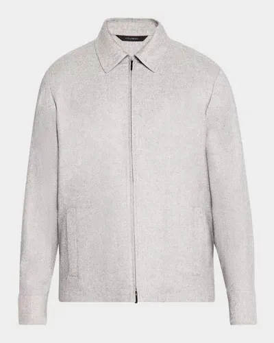 Colombo Men's Cashmere And Silk Full-zip Blouson Jacket In Grigio Chiaro Melange