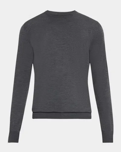 Colombo Men's Kid Wool Crewneck Sweater In Grigio Melange