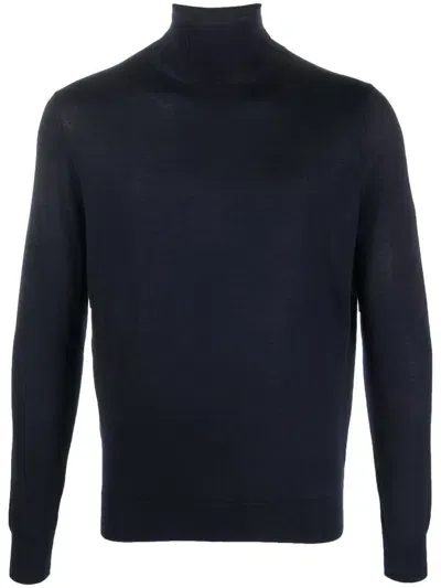 Colombo Roll-neck Fine Knit Jumper In Blue