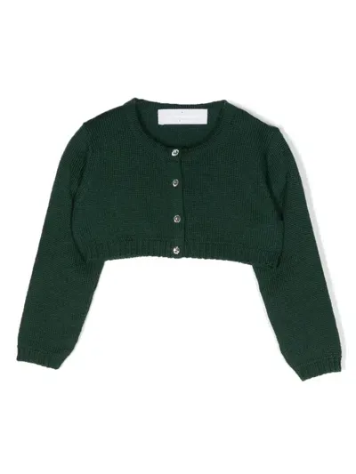 Colorichiari Babies' Crystal-embellished Wool Cropped Cardigan In Green