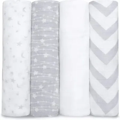 Comfy Cubs Muslin Swaddle Blankets Neutral Receiving Blanket Swaddling, Wrap For Boys And Girls, Bab In Grey