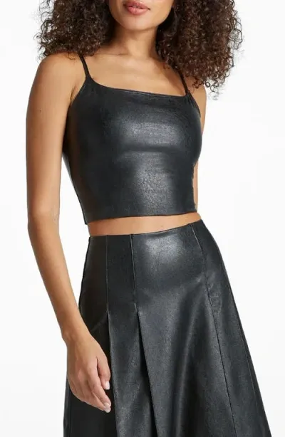 Commando Coated Stretch Faux Leather Cami Crop Top In Black