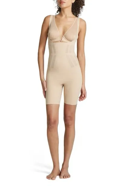 Commando Luxe Control High Waist Open Bust Bodysuit In Beige