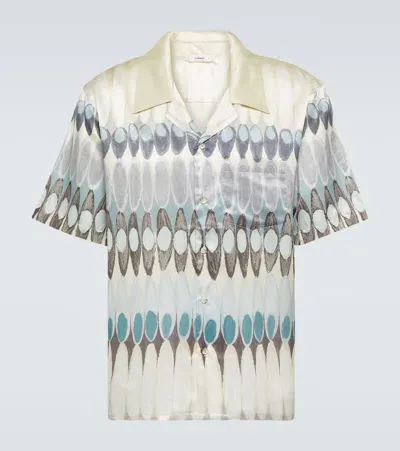 Commas Eclipse Silk And Cotton Bowling Shirt In Off White/multi