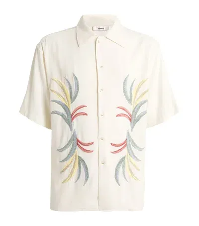 Commas Linen-cotton Palm Embroidery Shirt In White